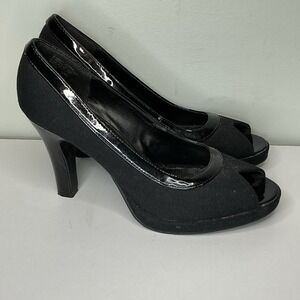 Bongo Fabric And Patent Leather Peep Toe Heels Size 8.5 Office